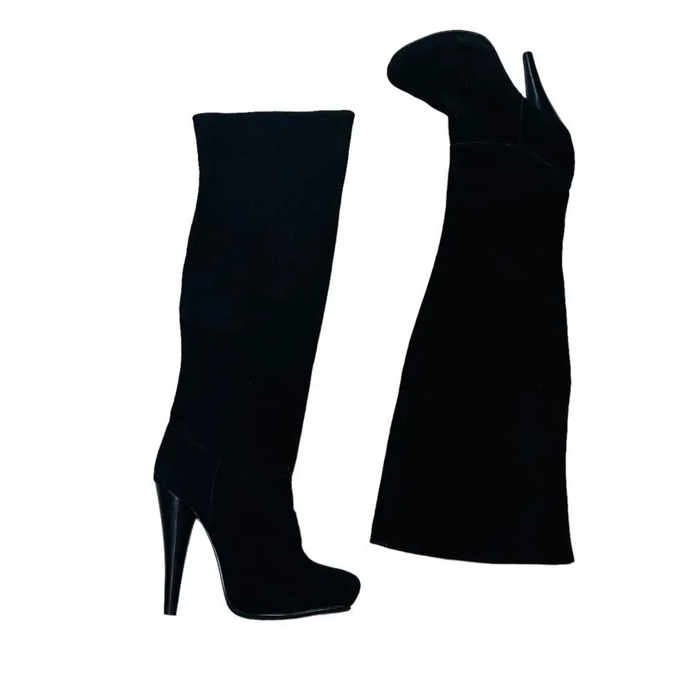 Zodiac Black Suede Over The Knee Stiletto Boots - Size 6